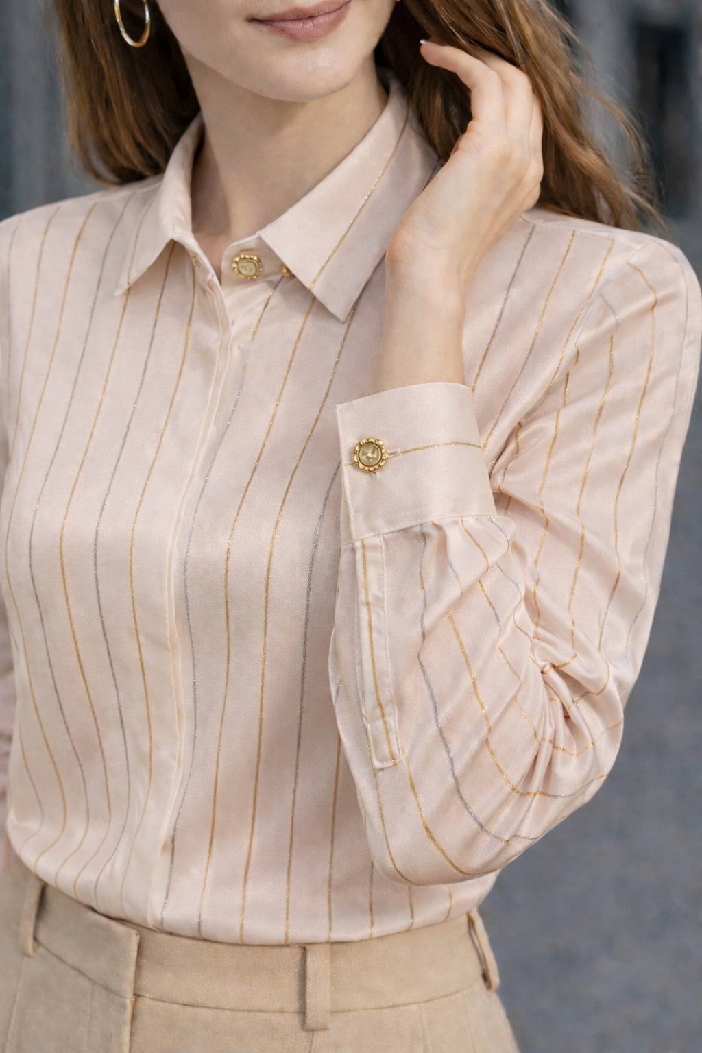 Chemise Femme Rayée en Satin de Soie