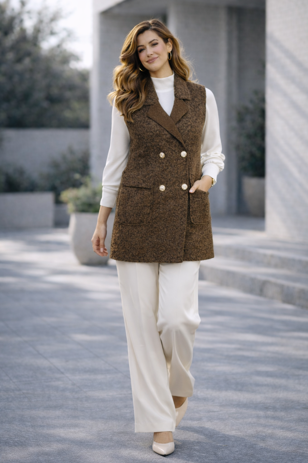 Gilet long sans manches en tissu Alloucha